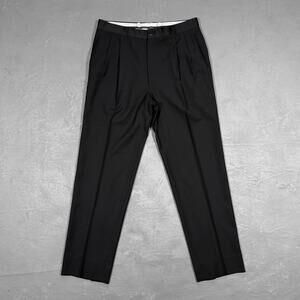 Canali Black Wool Pleated Tuxedo Pants Size It 52, Fit 34 x 30